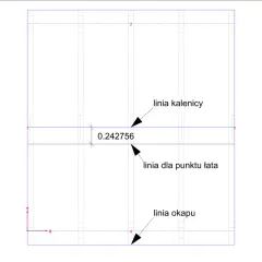 Schemat dachu z zaznaczonym rozstawem łat pod blachodachówkę. Widać linię kalenicy, okapu i punktu łaty.